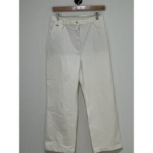 St John Sport Pants 10 Straight Leg High Rise Stretch Off White USA *Flaw